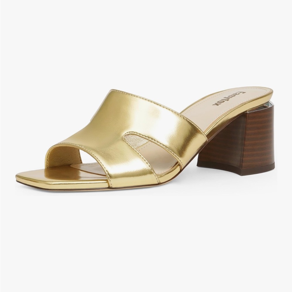 Gold Women’s Open-Toe Chunky Heeled Mules - Picture 7 of 9